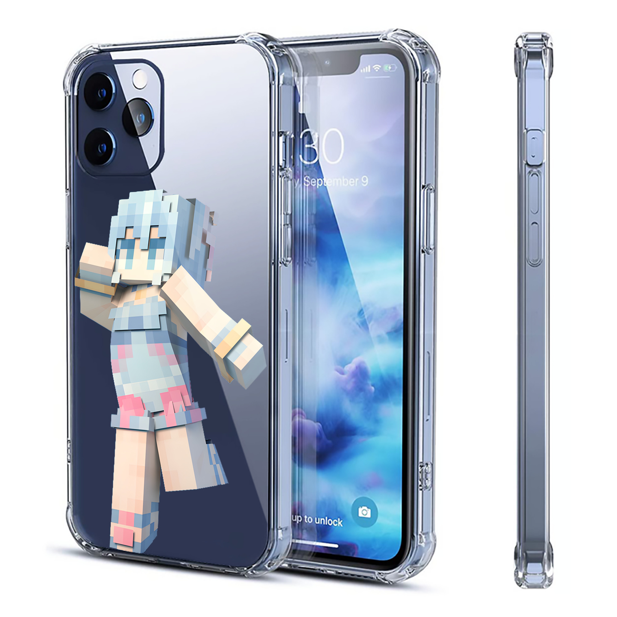 （画像用） マインクラフト ブロックの世界 Minecraft MC Block world 【iPhone 12シリーズ対応】透明スマホケース（クリアソフトケース）